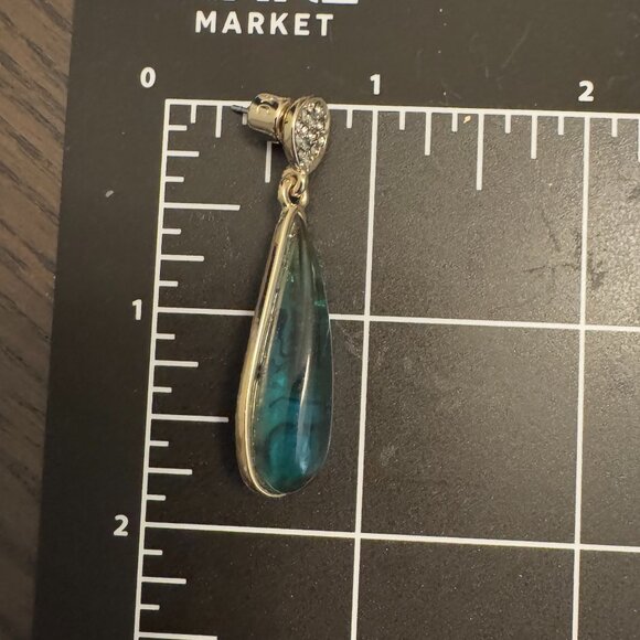 Dangling Pierced Earrings Silver Tone Teardrop KC Kenneth Cole Peacock Colors - Picture 5 of 5